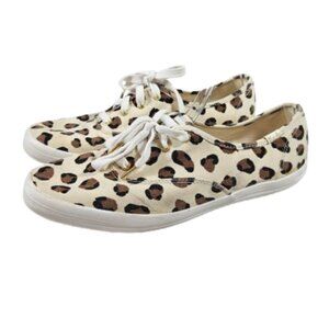 Keds Champion Leopard Print Canvas Sneakers Women's Size 9 Beige Brown WF62451